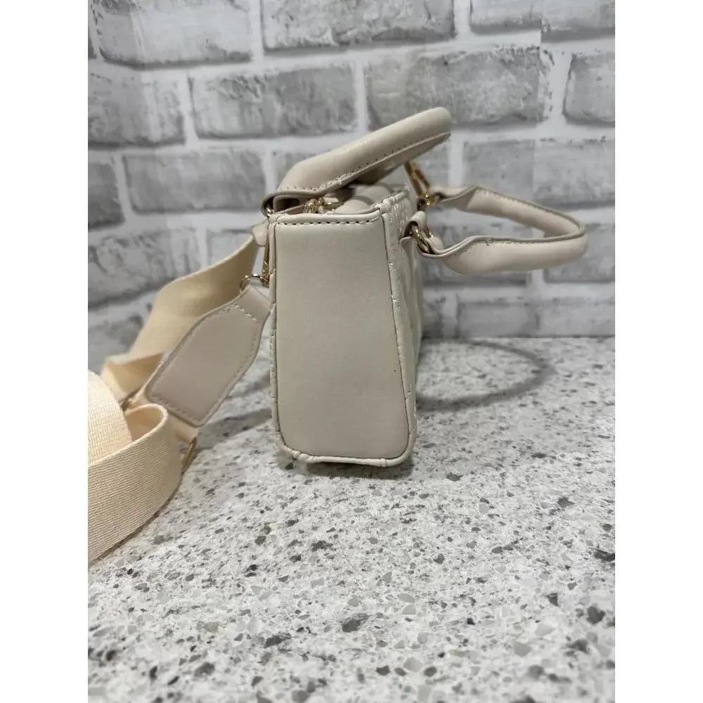 Valentino Orlandi Quilted Cream Mongrammed Crossbody Bag with Adjustable Strap